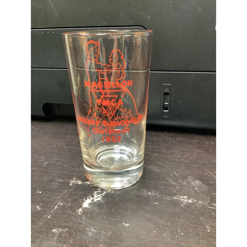 Massillon YMCA Square Dance Club Christmas 1952 Glass Tumbler Highball Barware
